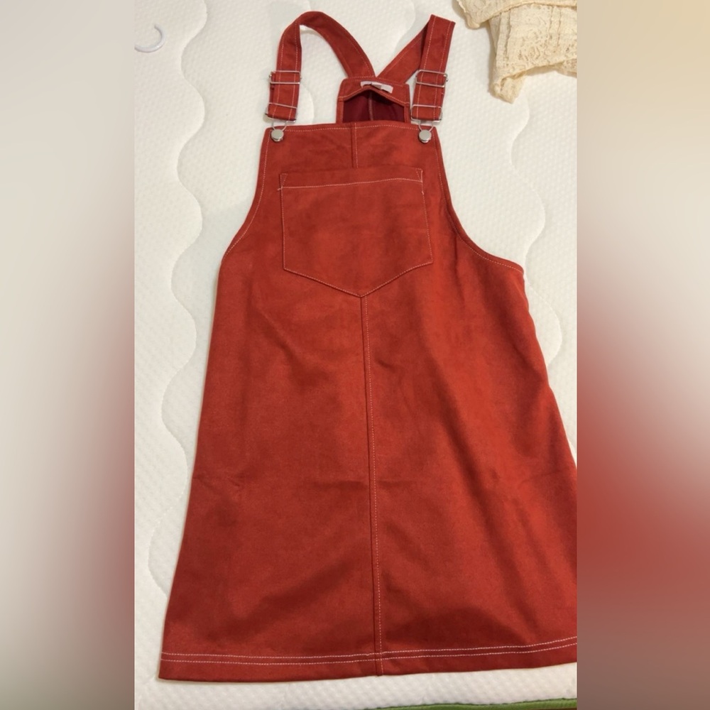Rust Orange Suede Pinafore Dress